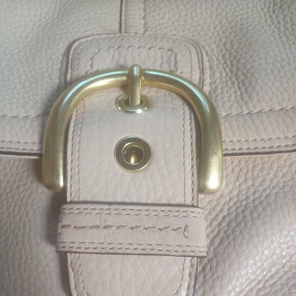 Coach M0769-11842 Cream Brown Handle Buckle Snap Hobo Leather Purse - Picture 9 of 10